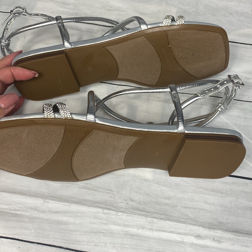 Marc Fisher Silver Rhinestone Strappy Sandals Sz 8M NWOT - Picture 8 of 10